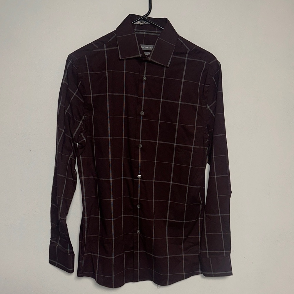 Geoffrey Beene Dark Brown Checkered Shirt
